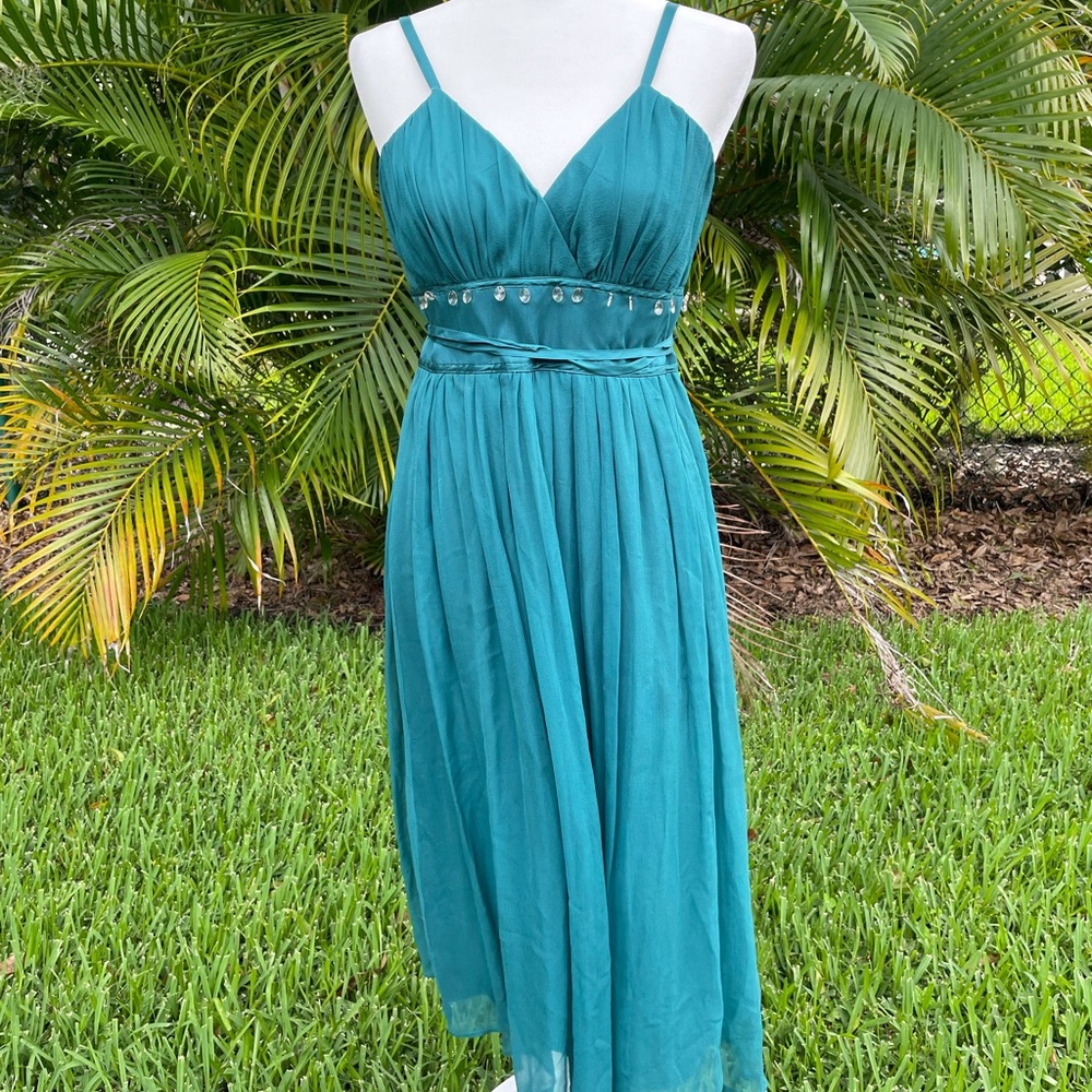 Jonathan Martin Teal Grecian Dress